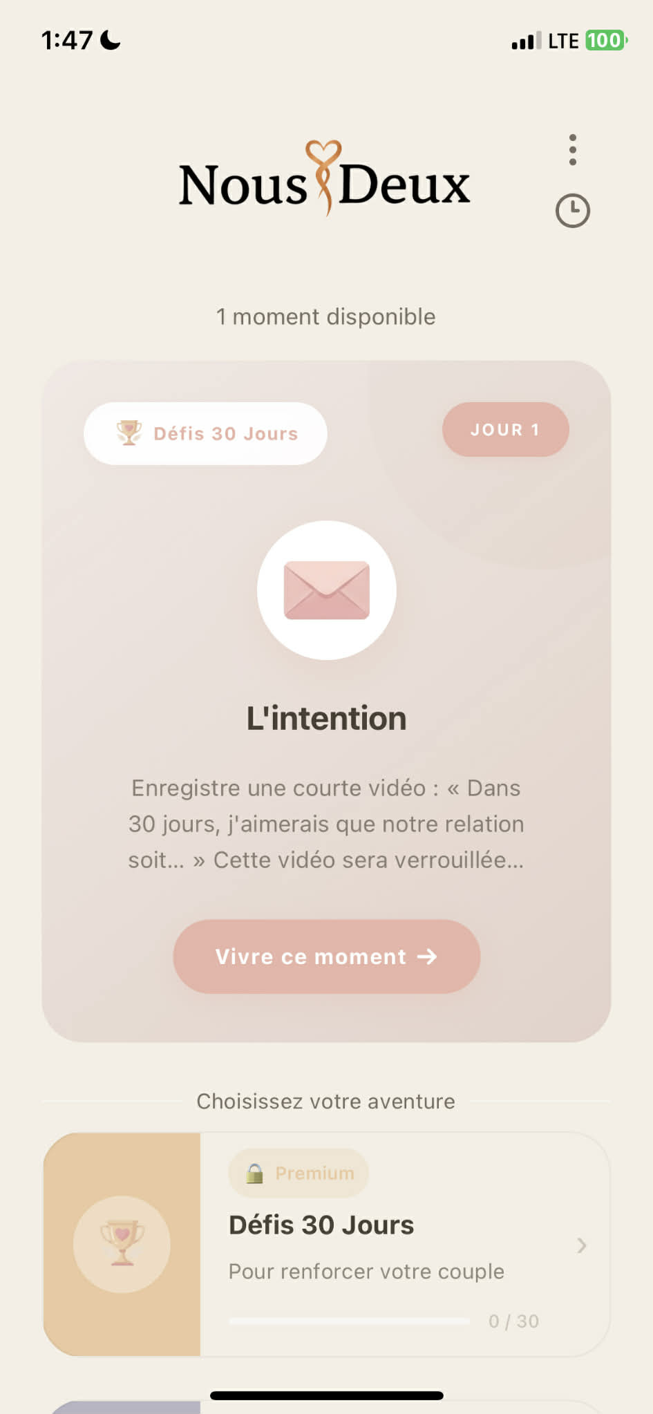 Écran d'accueil Nous Deux